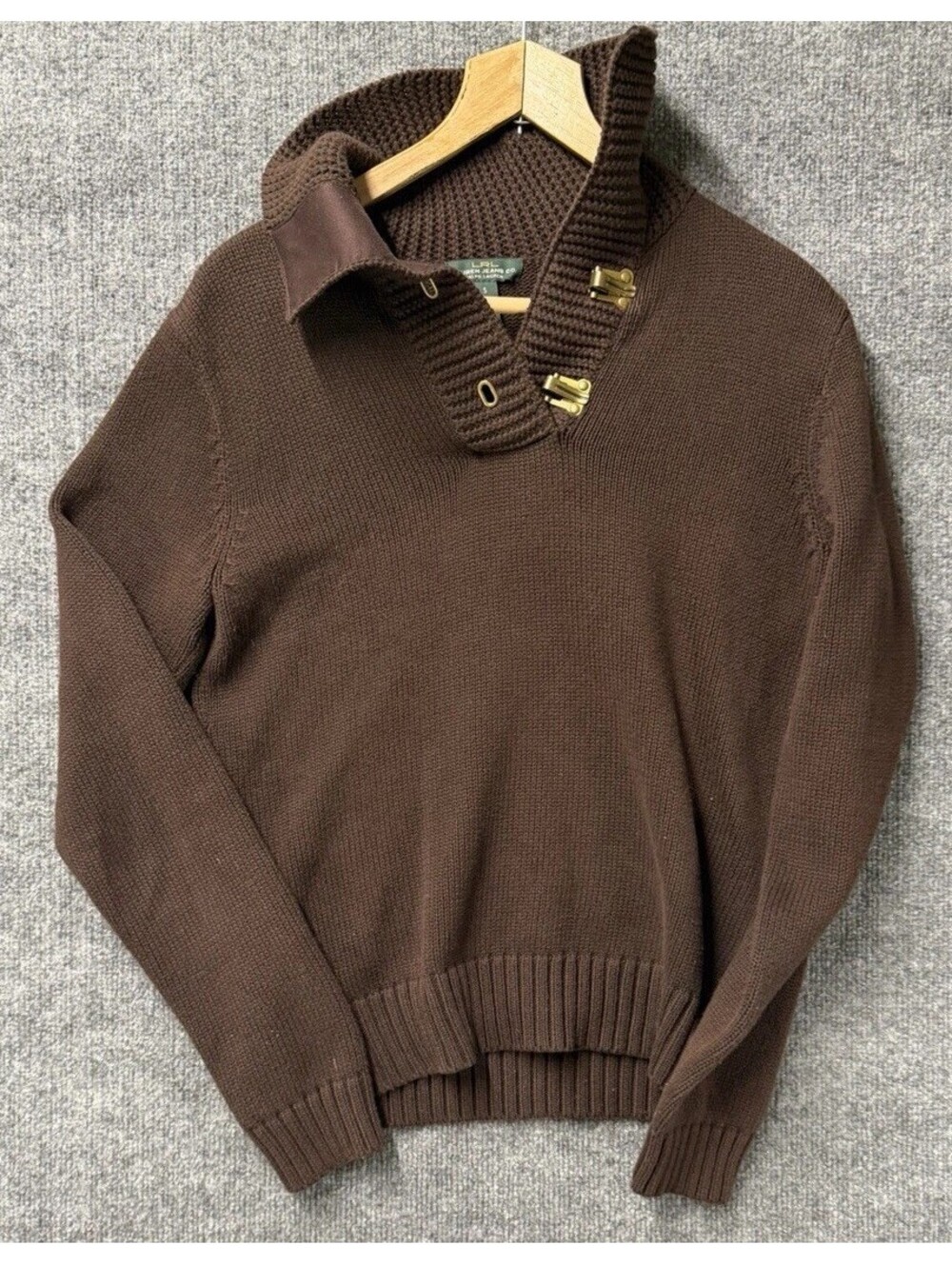 Lauren Jeans Co. Ralph Lauren Brown Toggle Knit Cardigan, Women’s S Brass Buckle